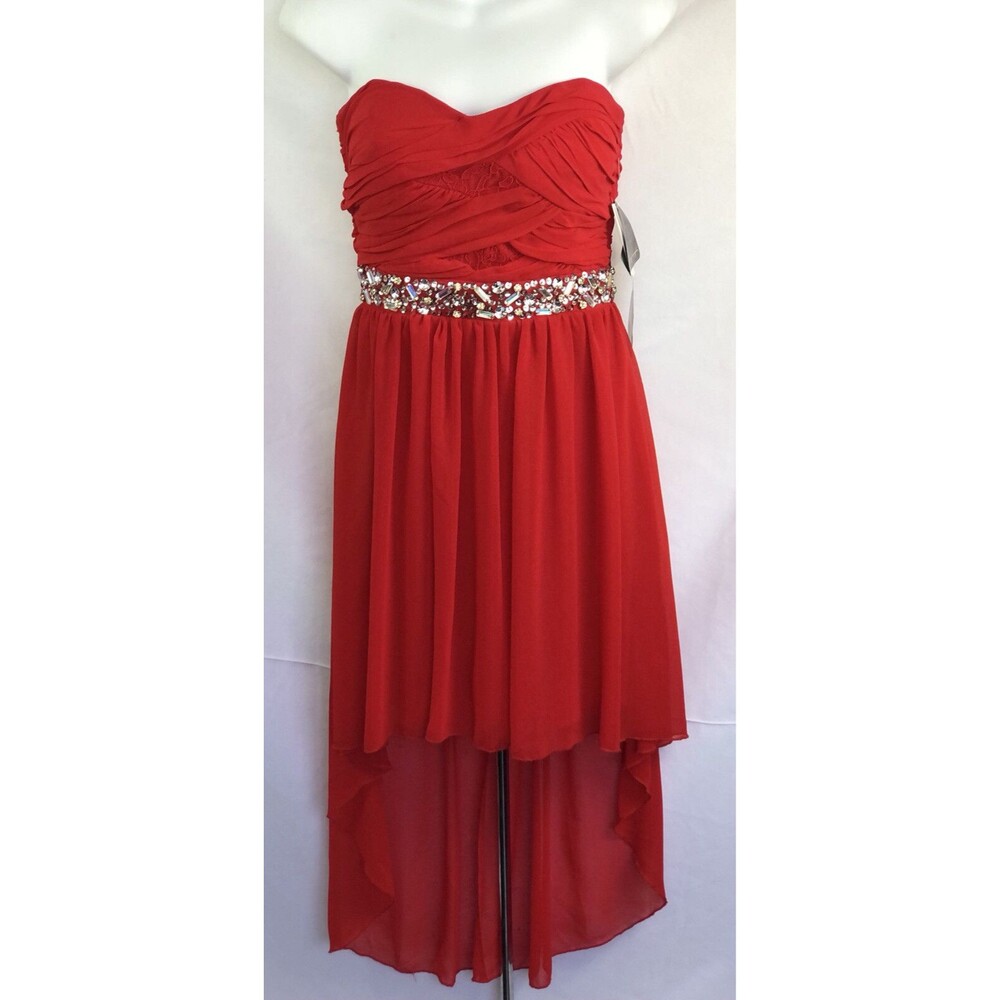 NWT City Triangles Strapless Dress 5 Red Ruched Tiered Bead Glam Prom formal